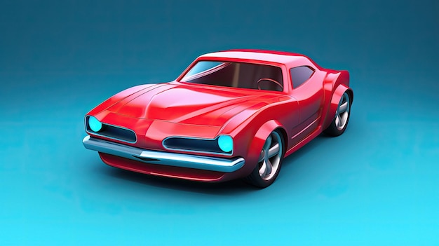 um modelo de um carro vermelho com um fundo azul
