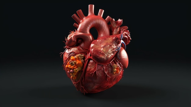 Um modelo de um coração com um coração vermelho nele