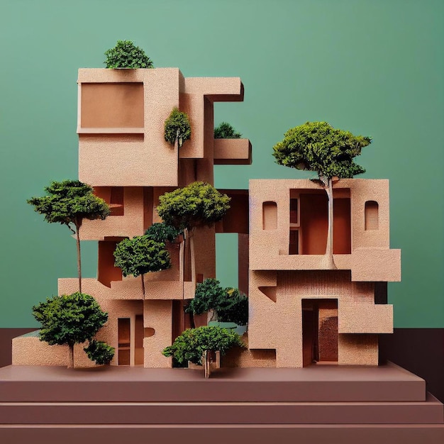 Foto um modelo de um edifício com árvores nele