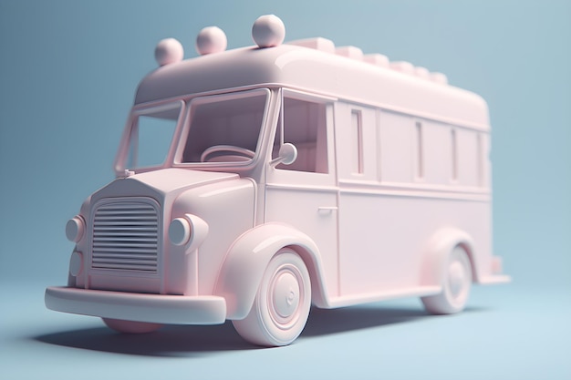 Um modelo de um ônibus de sorvete em fundo azul claro