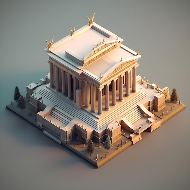 Um modelo de um templo com o topo dele.
