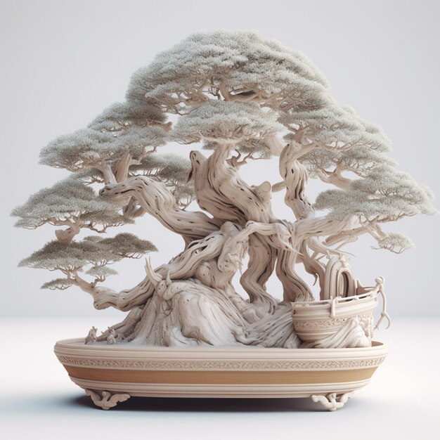Foto um modelo de uma árvore de bonsai com um barco nele.