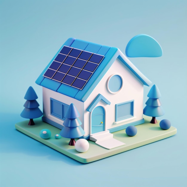 um modelo de uma casa com painéis solares no telhadoCasa com telhado de painéis solares para ecofri alternativo