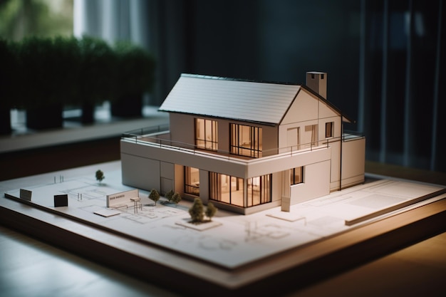 Um modelo de uma casa com um telhado iluminado.