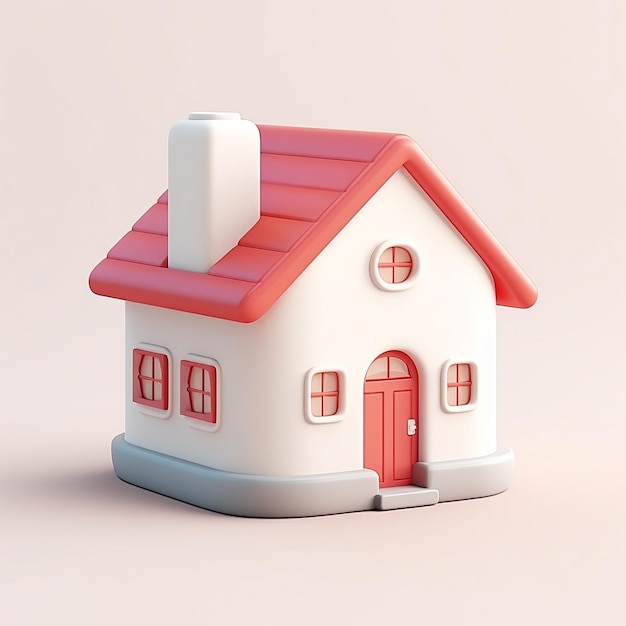 um modelo de uma casa com um telhado vermelho e uma porta vermelha