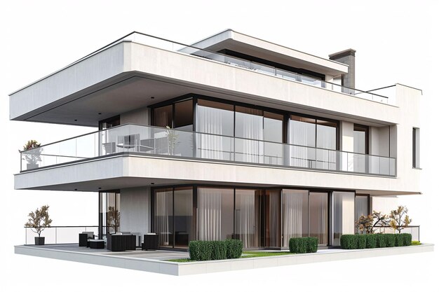 Foto um modelo de uma casa com uma lareira e uma planta no topo3d renderização de imóveis de casa moderna