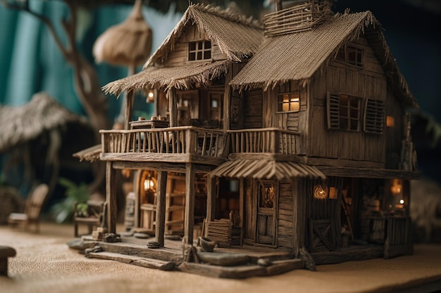 Um modelo de uma casa feita pelo artista.