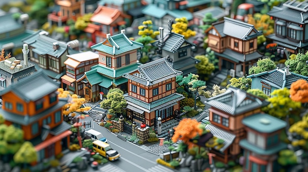 Um modelo de uma cidade modelo com um modelo de uma casa e um carro