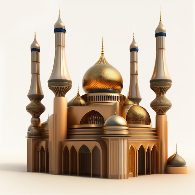 Um modelo de uma mesquita com desenhos de ouro e prata.