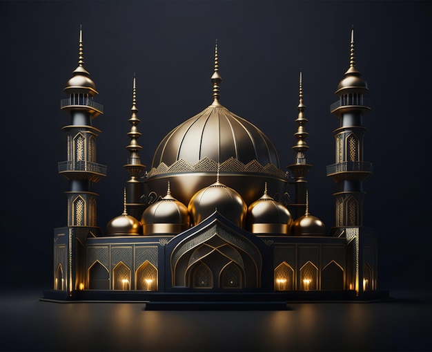 Um modelo de uma mesquita com uma grande cúpula e uma grande cúpula.