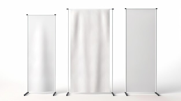Um modelo detalhado de um suporte de banner com design personalizado isolado em top view de fundo branco