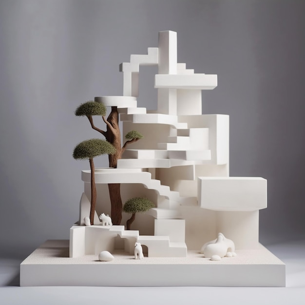 Foto um modelo em forma de cidade com edifícios e outras obras de arte em papel 3d