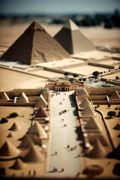 Um modelo em miniatura das pirâmides de Gizé.