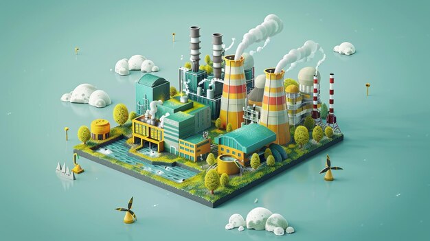 Um modelo industrial em miniatura criativo com fábricas, veículos e árvores criadas em um bloco lúdico