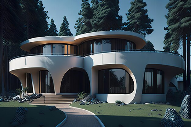 Foto um modelo moderno de uma casa projetada futurista ia generativa
