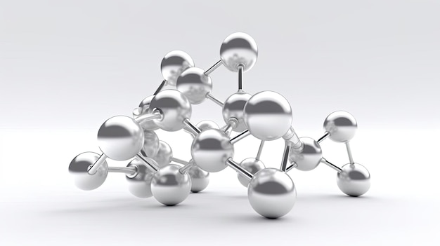 Um modelo prateado de uma molécula com a palavra molecular