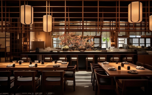 Um moderno conceito de design de bar de sushi de madeira