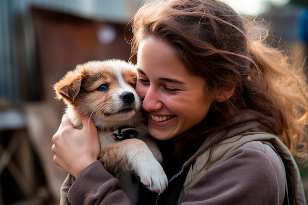 um momento de alegria quando uma mulher adota um cachorro de um abrigo gerador de IA