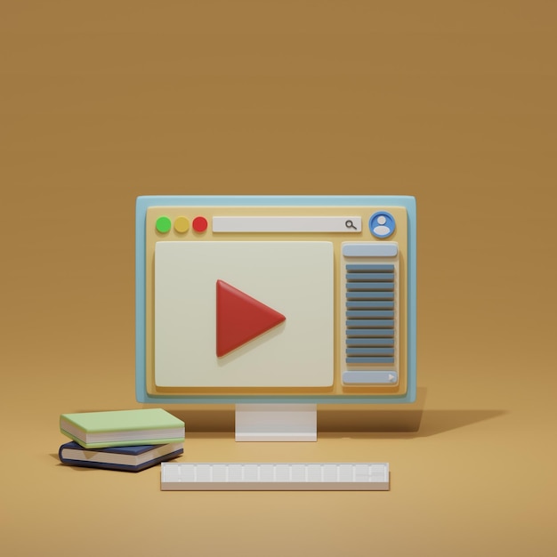 Um monitor de computador com um botão de reprodução na tela.
