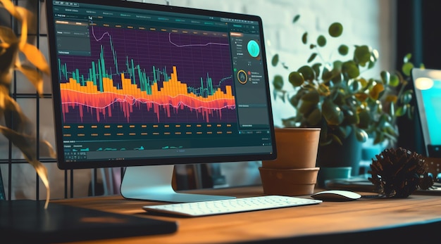 Um monitor de computador com um gráfico na tela.