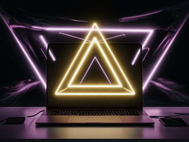 um monitor de computador com um triângulo nele que diz um