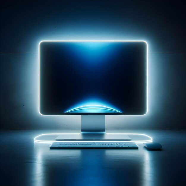 Um monitor de computador com uma luz azul nele