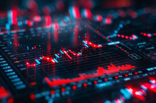 Um monitor de computador exibe um gráfico dos preços das ações o gráfico mostra uma tendência descendente com o estoque