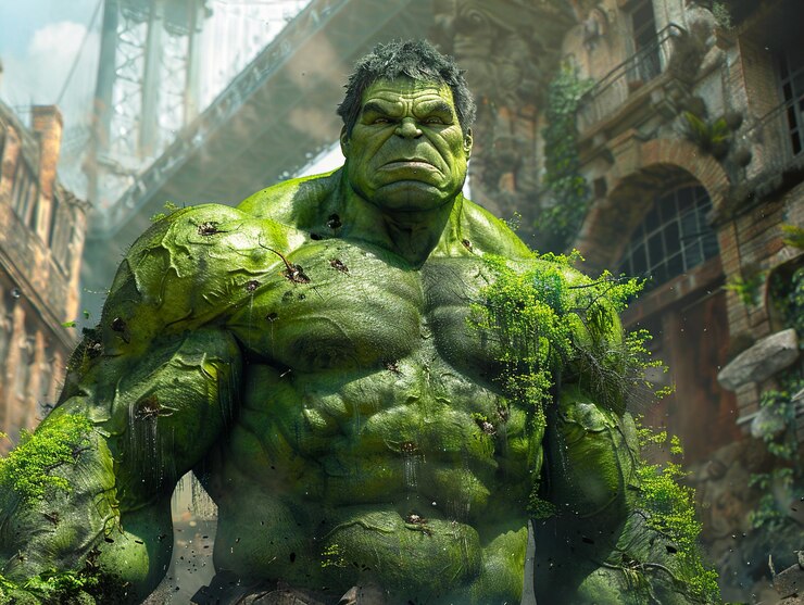 Foto um monstro verde com um rosto verde e uma máscara verde.