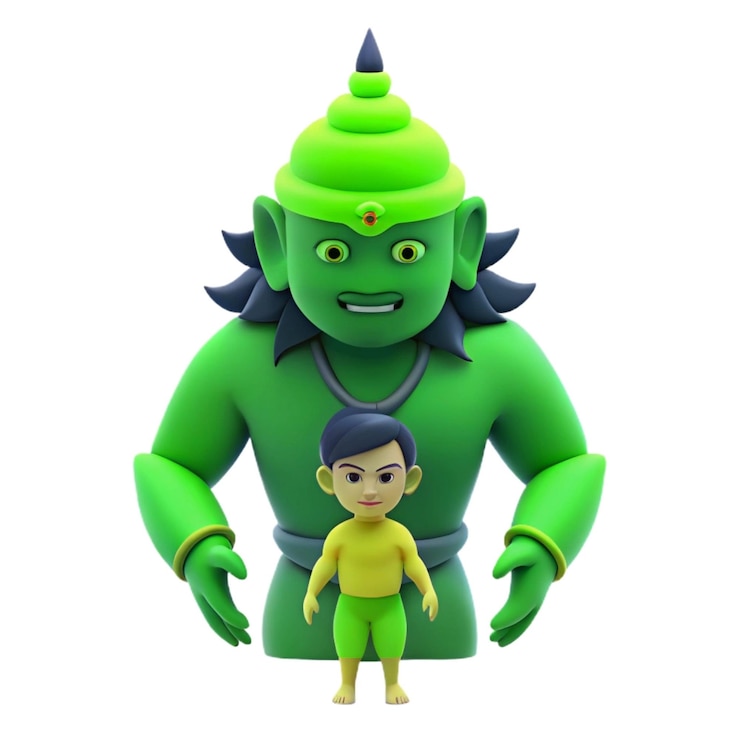 Foto um monstro verde com uma camisa amarela.