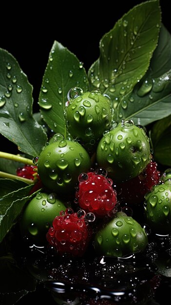 Foto um monte de bagas com gotas de água sobre elas e a palavra pomegra na parte de baixo