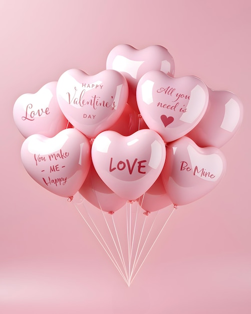 Foto um monte de balões em forma de coração isolados em um fundo de cor sólida tema do dia dos namorados