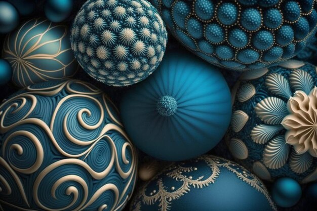 Um monte de bolas azuis com redemoinhos