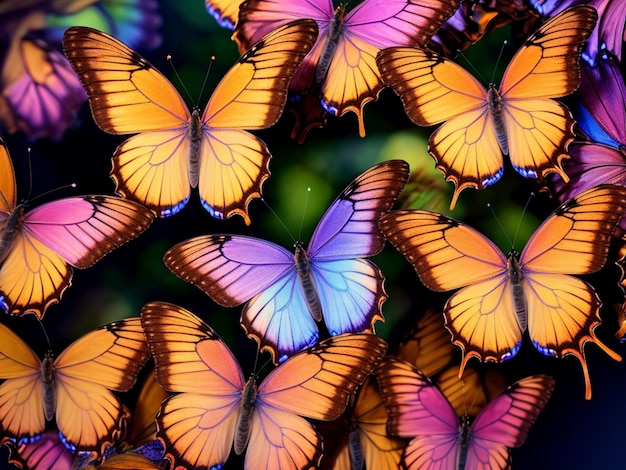 Um monte de borboletas coloridas estão dispostas em um círculo.