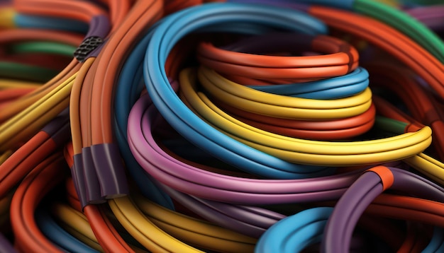 Um monte de cabos coloridos enrolados