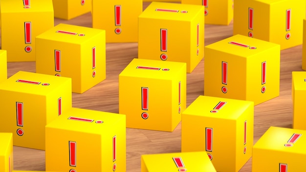 Um monte de caixas amarelas com pontos de exclamação nelas