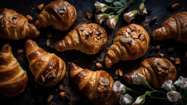 Um monte de croissants que estão em uma IA generativa de mesa