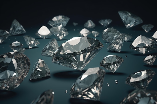 Um monte de diamantes que estão em uma IA generativa de mesa