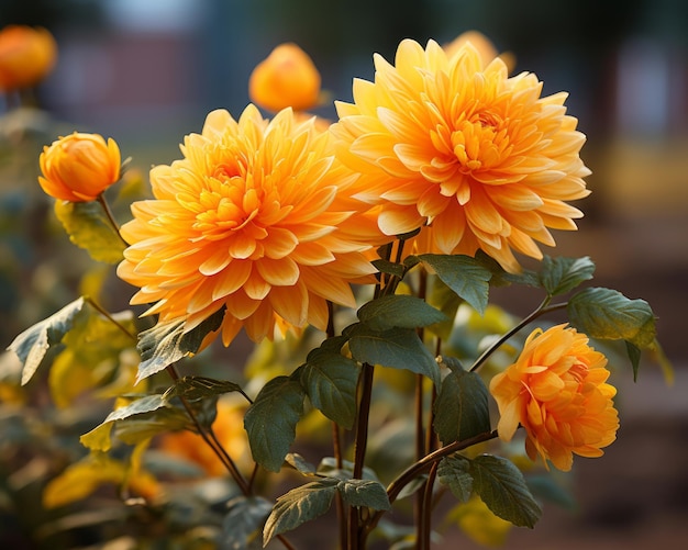 Um monte de flores amarelas em um jardim