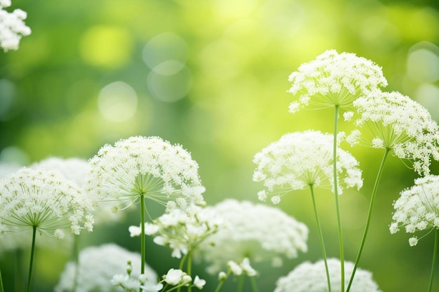 um monte de flores brancas com fundo verde