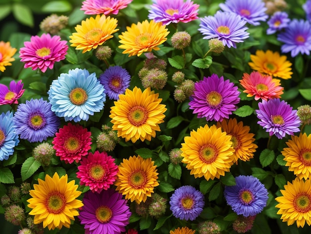 Um monte de flores coloridas com a palavra margarida na frente