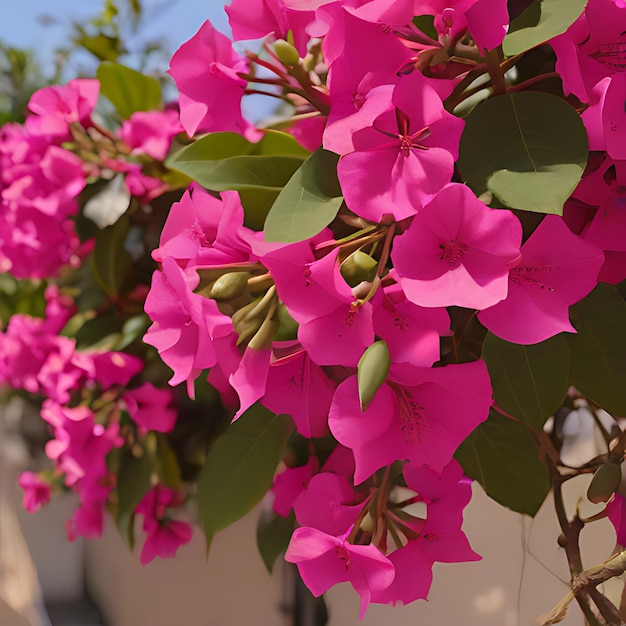 um monte de flores cor-de-rosa que estão lá fora