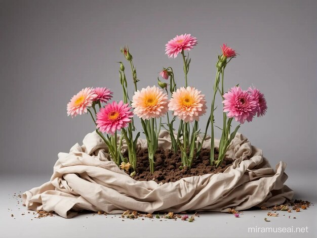 Foto um monte de flores estão em um pano