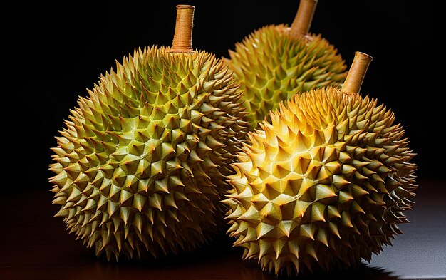 um monte de frutas durian que está em uma mesa