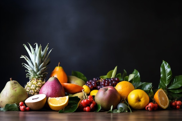 Um monte de frutas em uma mesa