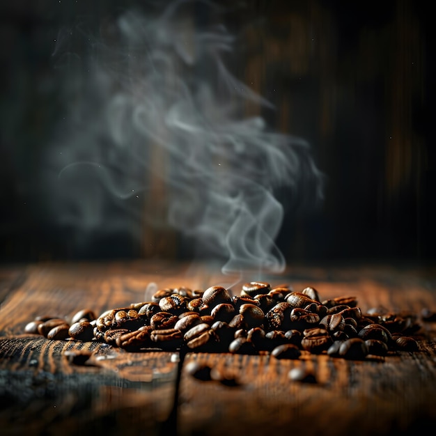 Um monte de grãos de café emitindo vapor que lembra cozinhar em uma fogueira de madeira