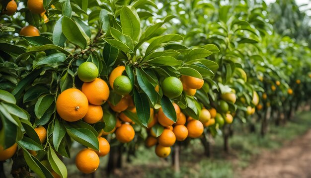 Foto um monte de laranjas estão crescendo em uma árvore