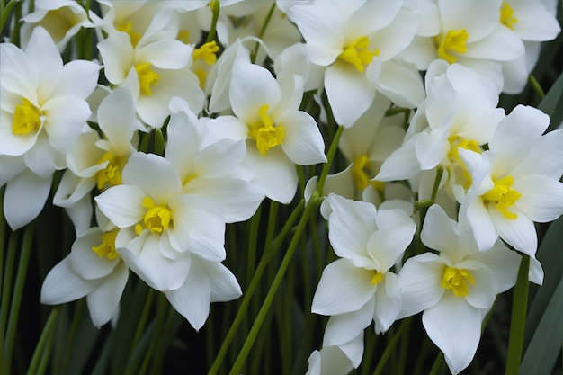 Um monte de narcisos brancos com um centro amarelo