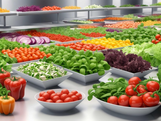 Um monte de tigelas cheias de diferentes tipos de legumes