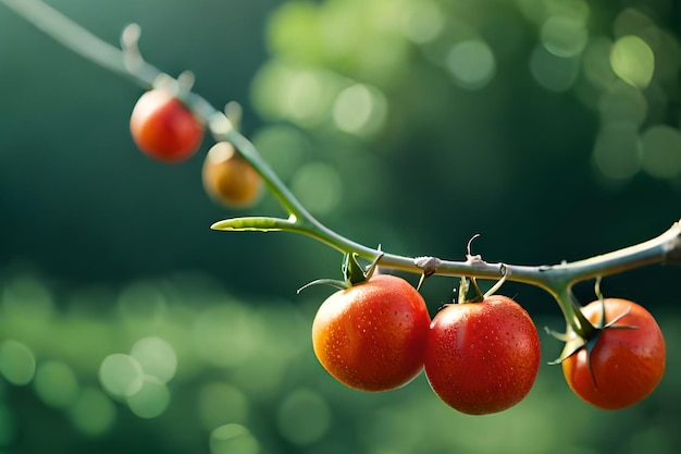 Um monte de tomates em um galho