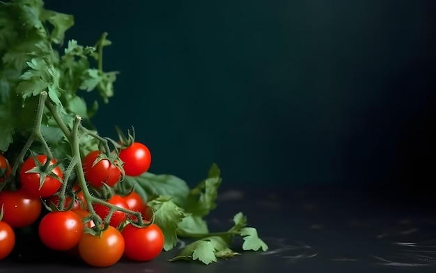 Um monte de tomates em uma mesa preta